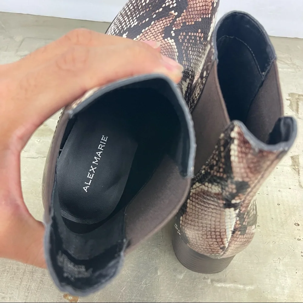 Alex Marie Gloriane Snake Print Chelsea Gore Block Heel Booties